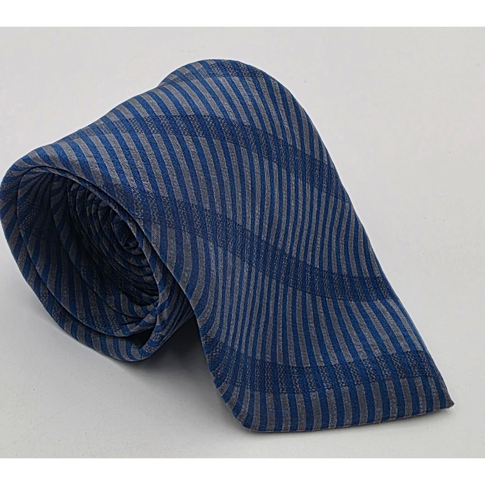 Pavone Blue Grey Striped Silk Necktie Hand Made in Italy Classic Business Tie
